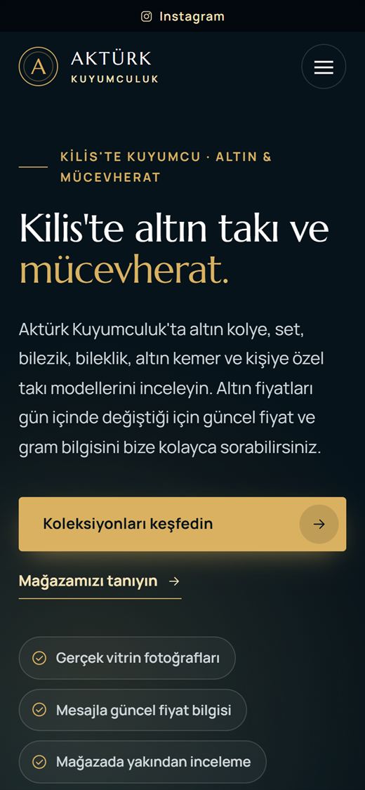 Aktürk Kuyumculuk web sitesi mobil görünümü