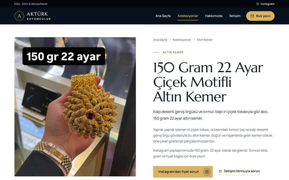 Aktürk Kuyumculuk ürün detay sayfası: 22 ayar altın kemer
