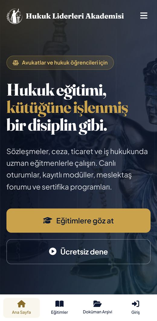 Hukuk Liderleri web sitesi mobil görünümü