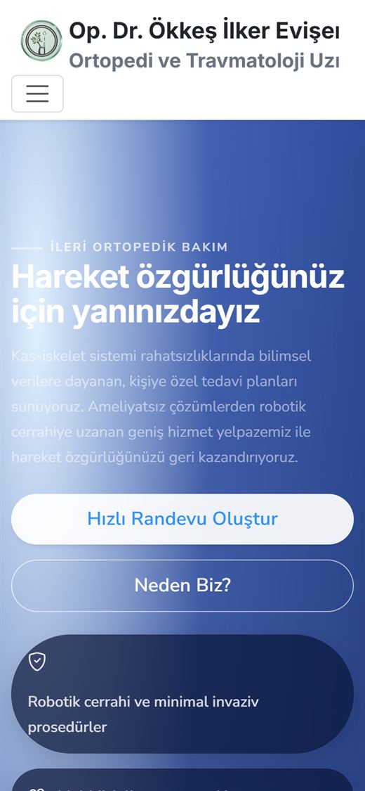 Op. Dr. Ökkeş İlker Evişen web sitesi mobil görünümü